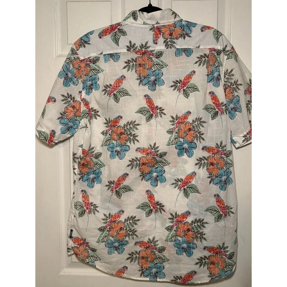 IZOD SALTWATER Men's Parrot Print Short Sleeve Button Front Shirt Size L